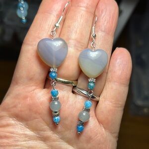 3/$25 Gray Agate Heart Dangle Earrings